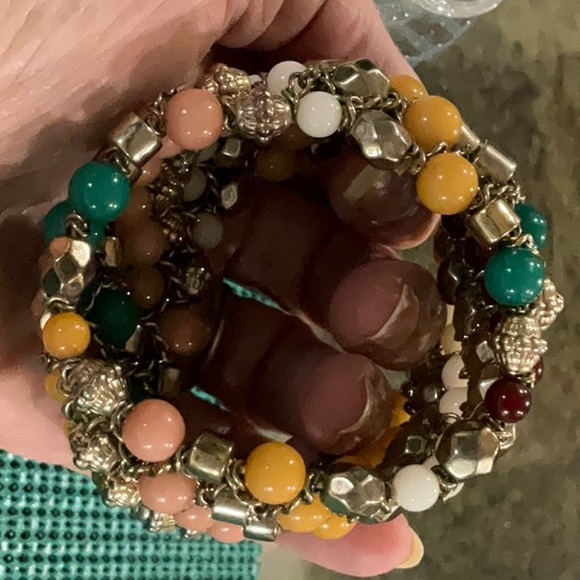 Bold Multi-Colored Beads & Chain Stretch Bracelet - Picture 8 of 12